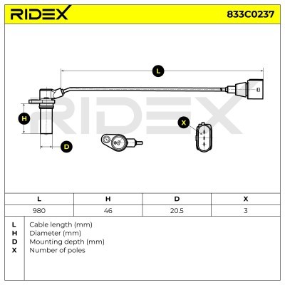 Impulsgeber, Kurbelwelle RIDEX 833C0237 833C0237 - foto 6