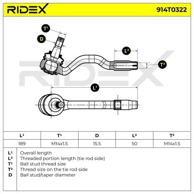 Spurstangenkopf RIDEX 914T0322 914T0322 - foto 6