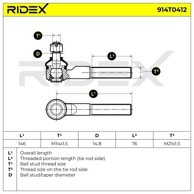 Spurstangenkopf RIDEX 914T0412 914T0412 - foto 6