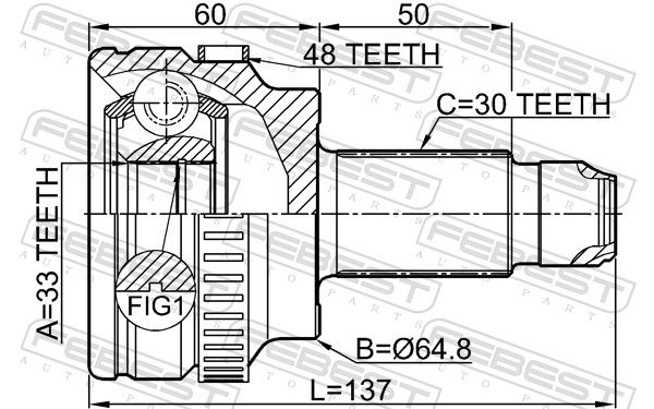 Gelenksatz, Antriebswelle FEBEST 1910-E60A48 1910-E60A48 - foto 2