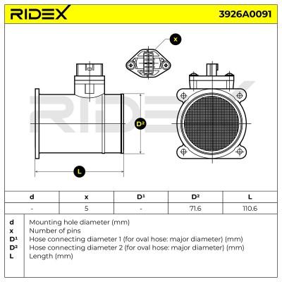 Luftmassenmesser RIDEX 3926A0091 3926A0091 - foto 6