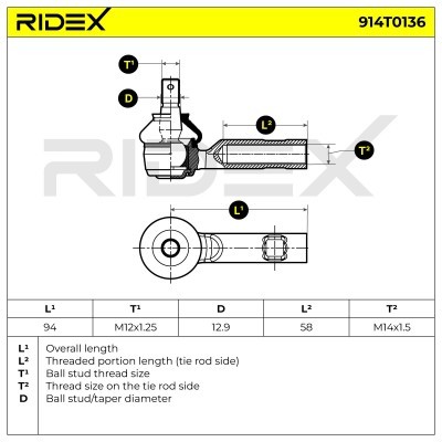 Spurstangenkopf RIDEX 914T0136 914T0136 - foto 5