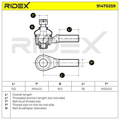 Spurstangenkopf RIDEX 914T0259 914T0259 - foto 5