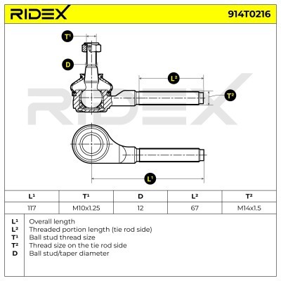 Spurstangenkopf RIDEX 914T0216 914T0216 - foto 6