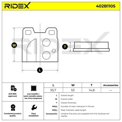 Bremsbeläge Satz RIDEX 402B1105 402B1105 - foto 6