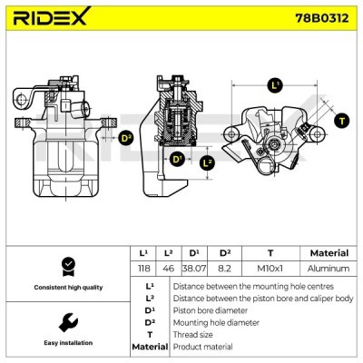 Bremssattel RIDEX 78B0312 78B0312 - foto 6