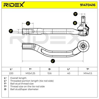 Spurstangenkopf RIDEX 914T0416 914T0416 - foto 6
