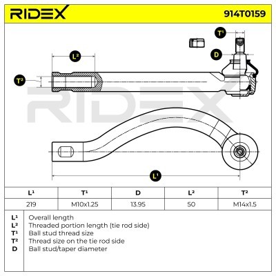 Spurstangenkopf RIDEX 914T0159 914T0159 - foto 8
