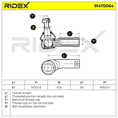 Spurstangenkopf RIDEX 914T0064 914T0064 - foto 7