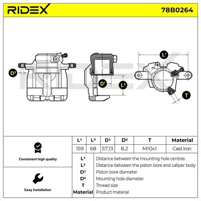 Bremssattel RIDEX 78B0264 78B0264 - foto 2
