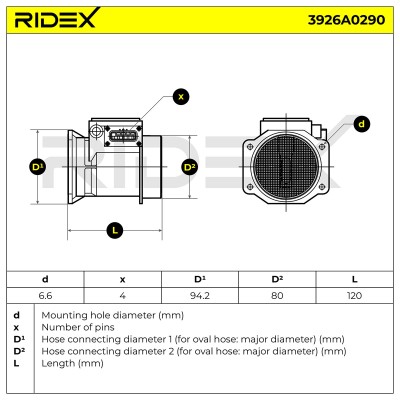 Luftmassenmesser RIDEX 3926A0290 3926A0290 - foto 6