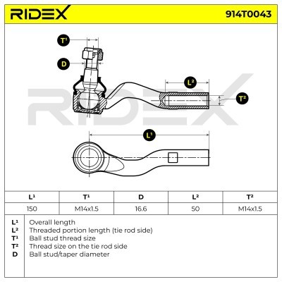 Spurstangenkopf RIDEX 914T0043 914T0043 - foto 4