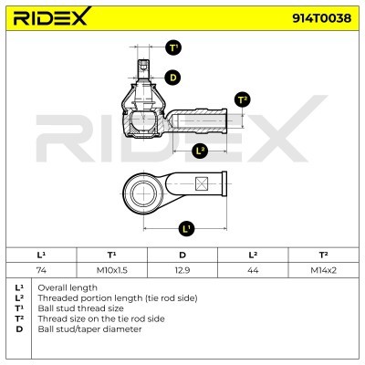 Spurstangenkopf RIDEX 914T0038 914T0038 - foto 6