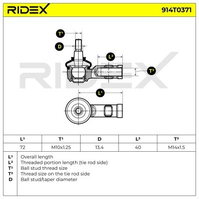 Spurstangenkopf RIDEX 914T0371 914T0371 - foto 6
