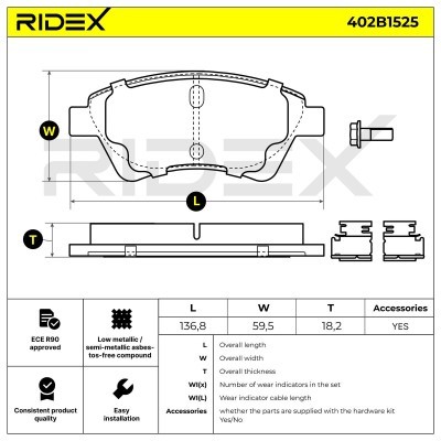 Bremsbeläge Satz RIDEX 402B1525 402B1525 - foto 7