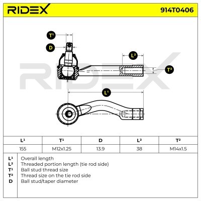 Spurstangenkopf RIDEX 914T0406 914T0406 - foto 9