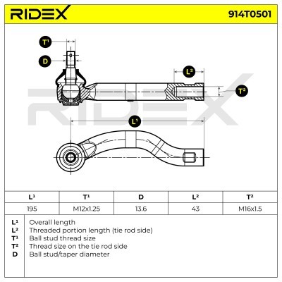 Spurstangenkopf RIDEX 914T0501 914T0501 - foto 6