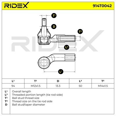 Spurstangenkopf RIDEX 914T0042 914T0042 - foto 6