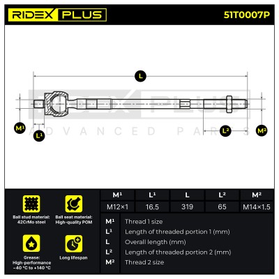 Lenkstange RIDEX 51T0007P 51T0007P - foto 6