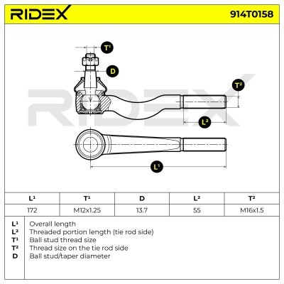 Spurstangenkopf RIDEX 914T0158 914T0158 - foto 6