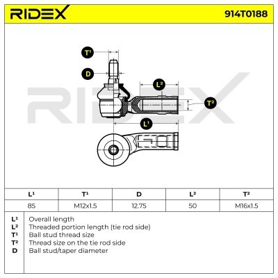 Spurstangenkopf RIDEX 914T0188 914T0188 - foto 5