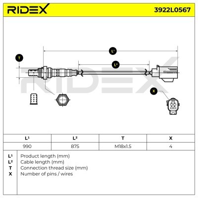 Lambdasonde RIDEX 3922L0567 3922L0567 - foto 6