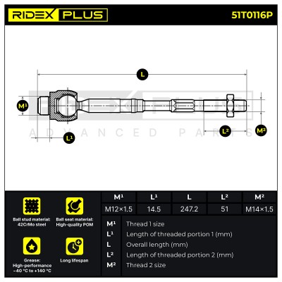 Lenkstange RIDEX 51T0116P 51T0116P - foto 6
