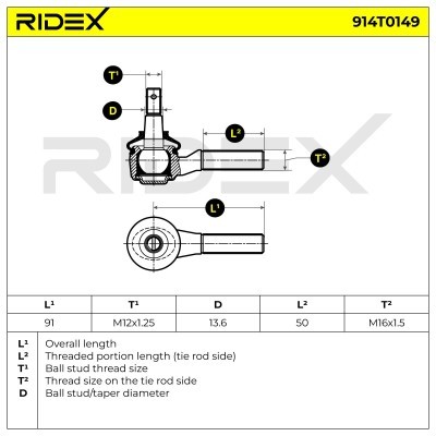 Spurstangenkopf RIDEX 914T0149 914T0149 - foto 5
