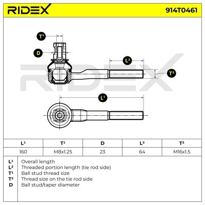 Spurstangenkopf RIDEX 914T0461 914T0461 - foto 6