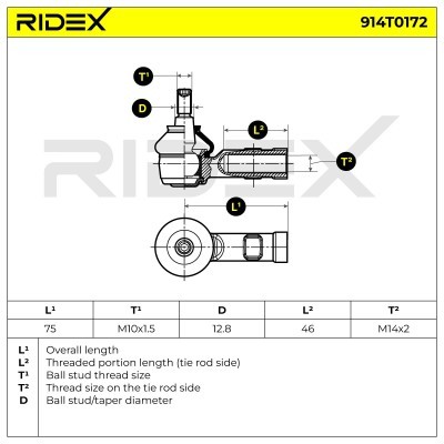 Spurstangenkopf RIDEX 914T0172 914T0172 - foto 5