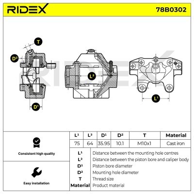 Bremssattel RIDEX 78B0302 78B0302 - foto 2