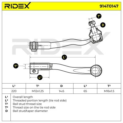 Spurstangenkopf RIDEX 914T0147 914T0147 - foto 3