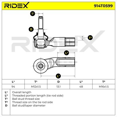 Spurstangenkopf RIDEX 914T0599 914T0599 - foto 5
