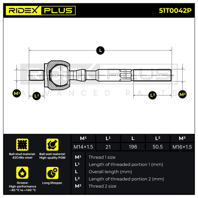 Lenkstange RIDEX 51T0042P 51T0042P - foto 6