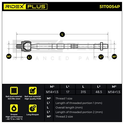 Lenkstange RIDEX 51T0054P 51T0054P - foto 6