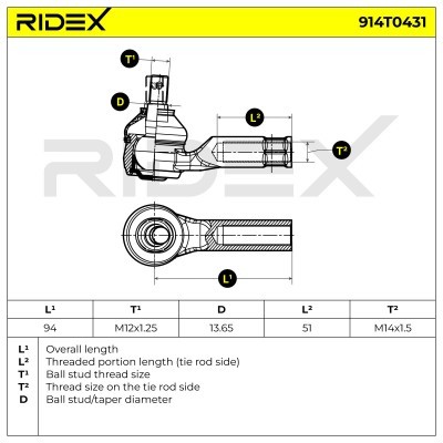 Spurstangenkopf RIDEX 914T0431 914T0431 - foto 5