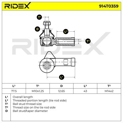 Spurstangenkopf RIDEX 914T0359 914T0359 - foto 6