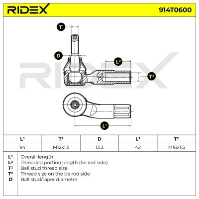 Spurstangenkopf RIDEX 914T0600 914T0600 - foto 6