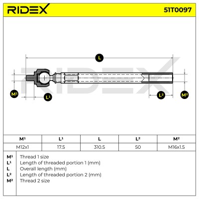 Lenkstange RIDEX 51T0097 51T0097 - foto 5