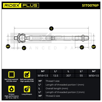 Lenkstange RIDEX 51T0076P 51T0076P - foto 6