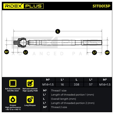 Lenkstange RIDEX 51T0013P 51T0013P - foto 6