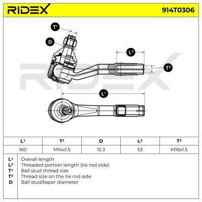 Spurstangenkopf RIDEX 914T0306 914T0306 - foto 4