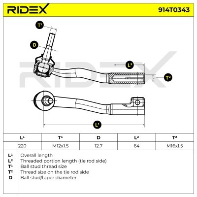 Spurstangenkopf RIDEX 914T0343 914T0343 - foto 5