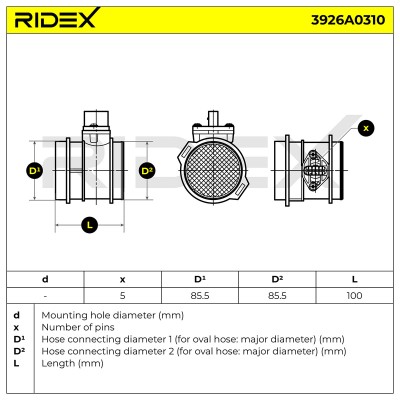 Luftmassenmesser RIDEX 3926A0310 3926A0310 - foto 6
