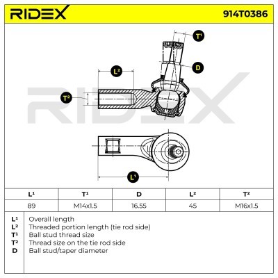Spurstangenkopf RIDEX 914T0386 914T0386 - foto 6
