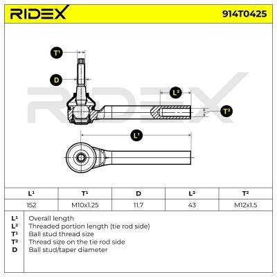 Spurstangenkopf RIDEX 914T0425 914T0425 - foto 10