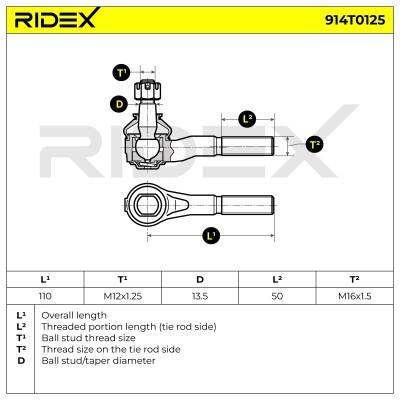 Spurstangenkopf RIDEX 914T0125 914T0125 - foto 7
