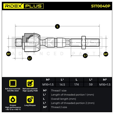 Lenkstange RIDEX 51T0040P 51T0040P - foto 6