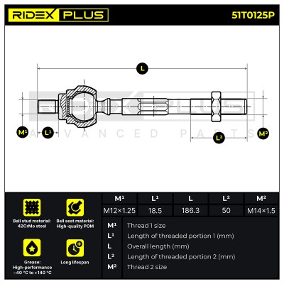 Lenkstange RIDEX 51T0125P 51T0125P - foto 6