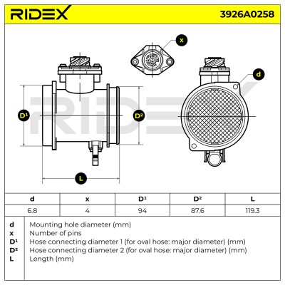 Luftmassenmesser RIDEX 3926A0258 3926A0258 - foto 6